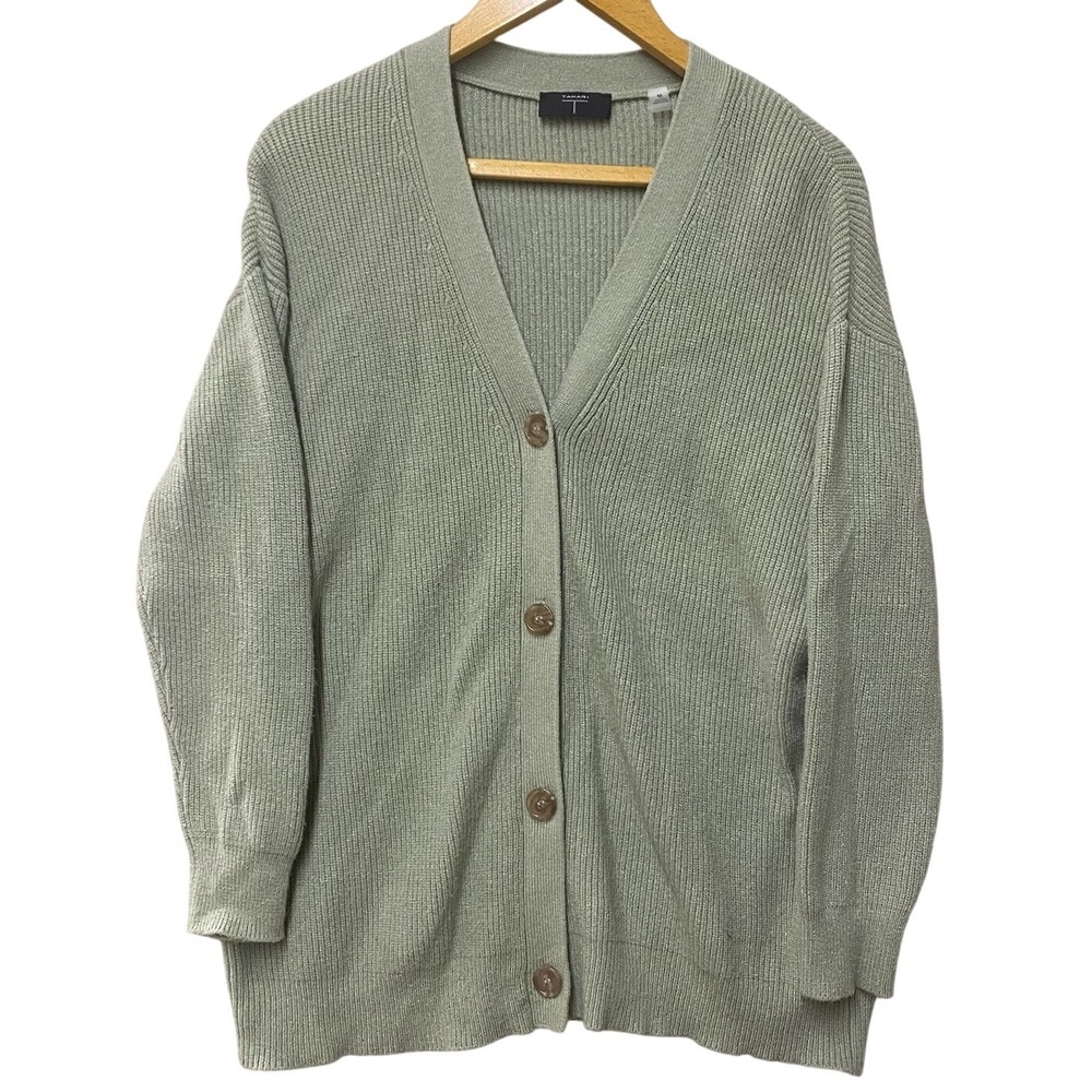 TAHARI Cardigan Sweater Women's Medium Green Button Front V-Neck (LN)